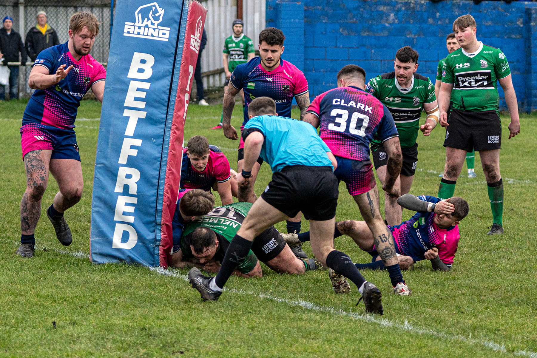 Hornets Luke Nelmes is stopped just short of the Cornwall line